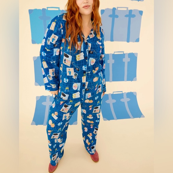 NWT Bedhead Jet Setter Blue Long Sleeve Classic Stretch Jersey PJ Set Sz M & L - Picture 9 of 9